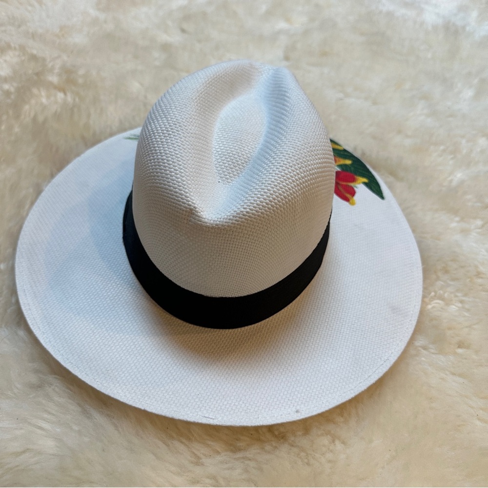 White Tropical Print Women's Hat - Panama - Picture 7 of 8